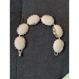 Vintage White Stone and Silver Tone Link Bracelet